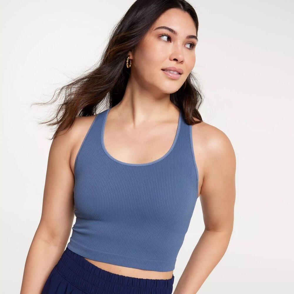 CALIA By Carrie Underwood Blue Cropped Racerback Seamless Brami Size L